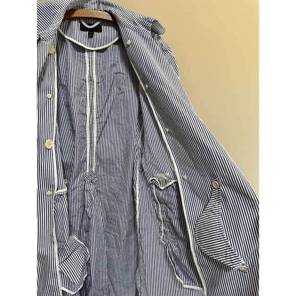 J Crew Womens Blue Striped Double-Breasted Cotton Trench Coat Pockets Size 2 - Picture 10 of 14